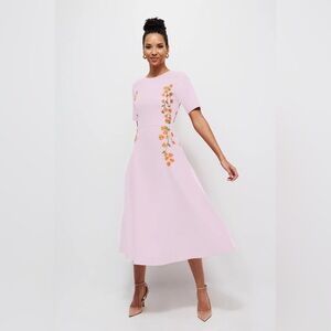 NWT Fanm Mon Amaka Dress Pink Midi Cotton Floral Embroidery Size Medium